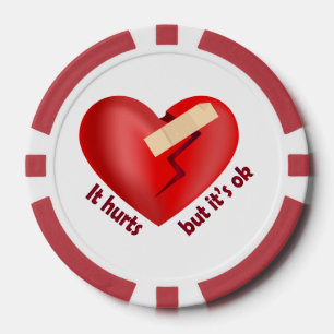 Lot De Jeton De Poker Coeur brisé guéri avec patch et citation de vie