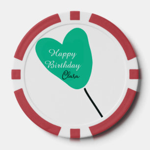 Lot De Jeton De Poker Cœur vert joyeux anniversaire ballon blanc noir en