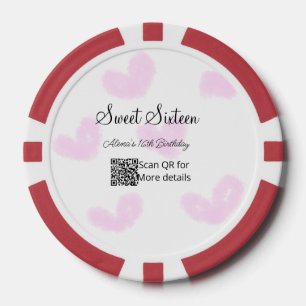 Lot De Jeton De Poker Coeurs d'aquarelle rose QR Sweet sixteen anniversa