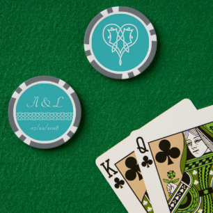 Lot De Jeton De Poker Coeurs de tissage celtique en Turquoise