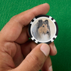 Lot De Jeton De Poker Collie (Rough) Peinture - Cute Original Chien Art