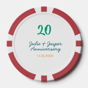 Lot De Jeton De Poker commémoratif 20e anniversaire nom date orange vert