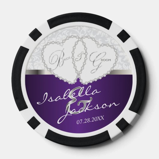 Lot De Jeton De Poker Conception Mariage de couple en violet (Verso)