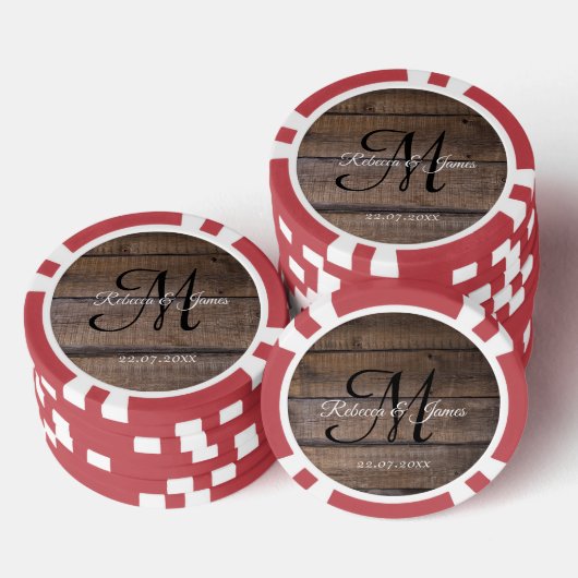 Lot De Jeton De Poker Cool Rustic Monogramme Nom du script Mariage (Empiler)