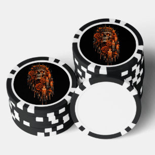 Lot De Jeton De Poker Couronne de crâne gothique Halloween Roses Sombres