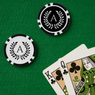 Lot De Jeton De Poker Couronne de laurier noir et blanc avec monogramme 