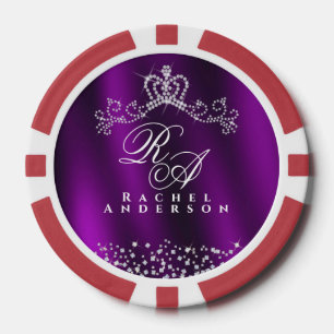Lot De Jeton De Poker Couronne Pailletée Monogramme Magenta