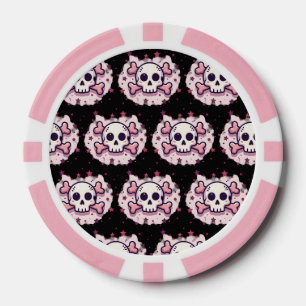 Lot De Jeton De Poker Crâne et Osselets Rose Pastel