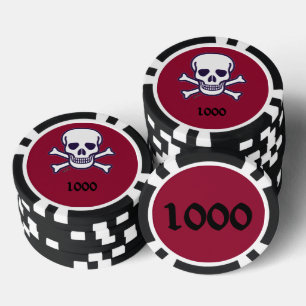 Lot De Jeton De Poker Crâne n os 1000 maroon puce de poker rayé