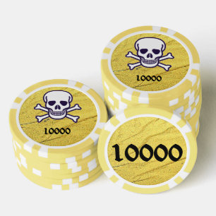 Lot De Jeton De Poker Crâne n os or jaune 10000 puce de poker rayé
