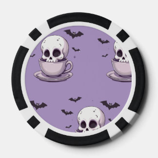 Lot De Jeton De Poker Crâne Pastel Goth dans une tasse à thé