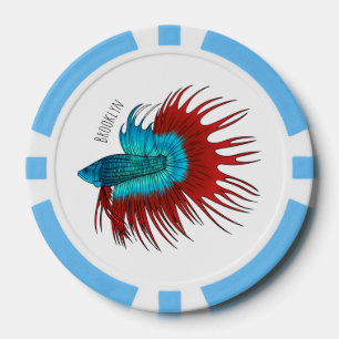 Lot De Jeton De Poker Crowntail betta fish dessin animé