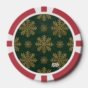 Lot De Jeton De Poker Cuir Vert Embellie de Flocons de Neige Initials en