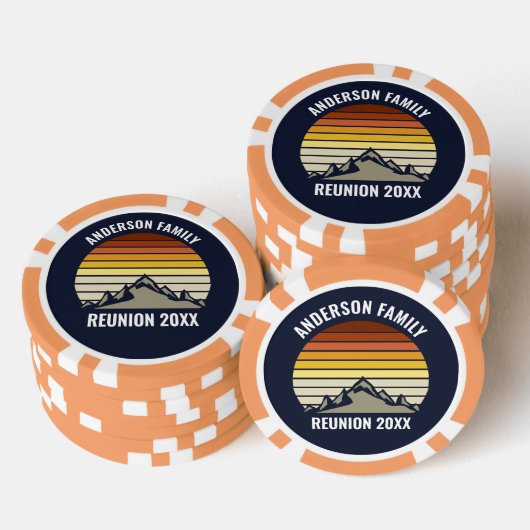 Lot De Jeton De Poker Custom Retro Sunset Mountain Navy Blue (Empiler)
