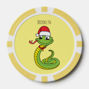Lot De Jeton De Poker Cute serpent vert avec chapeau santa dessin animé