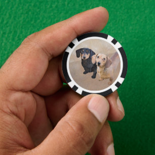 Lot De Jeton De Poker Dachshund (Smooth) Peinture - Art Chien original