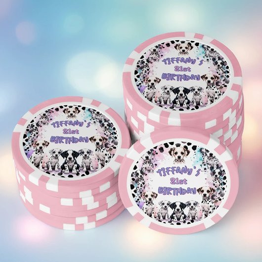 Lot De Jeton De Poker Dalmatian Dogs Purple Pink Birthday Party