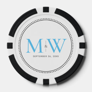 Lot De Jeton De Poker Date de mariage personnalisée Monogramme bleu ciel
