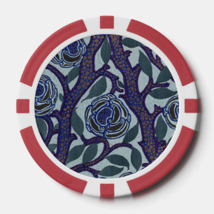 Lot De Jeton De Poker Décor floral de rose Art déco bleu royal et or