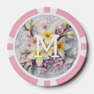 Lot De Jeton De Poker Dentelle monogramme fleurs roses et jaunes de prin