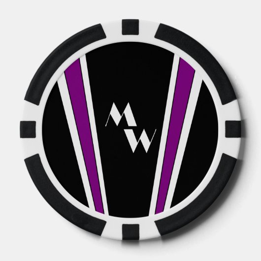 Lot De Jeton De Poker Design Art Déco Noir Et Violet Monogramme (Recto)