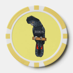Lot De Jeton De Poker Dessin animé d'oiseau cacatoès noir à queue rouge