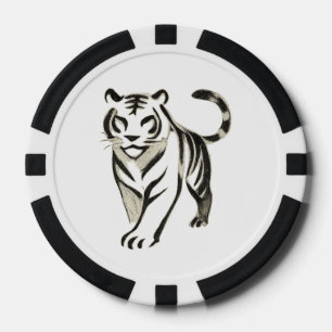 Lot De Jeton De Poker Dessin de tigre à pied - Design d'encre sur