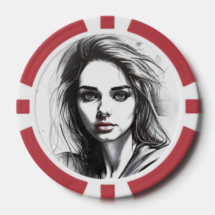 Lot De Jeton De Poker Dessin du portrait d'une femme