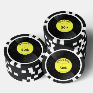 Lot De Jeton De Poker Disque Vinyle Rétro Rock N Roll Jaune Anniversaire