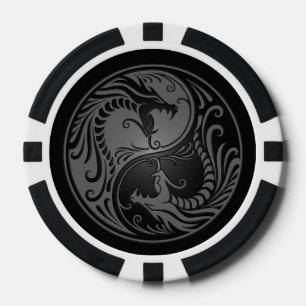 Lot De Jeton De Poker Dragon de Yin Yang gris et noir
