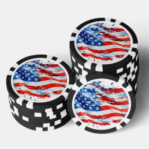 Lot De Jeton De Poker Drapeau américain USA Aquarelle 4 juillet