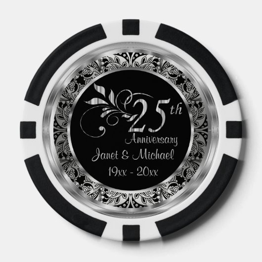 Lot De Jeton De Poker Élégant 25e anniversaire de Mariage d'argent (Recto)