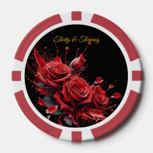 Lot De Jeton De Poker Elégant 30e anniversaire - Roses en fleurs