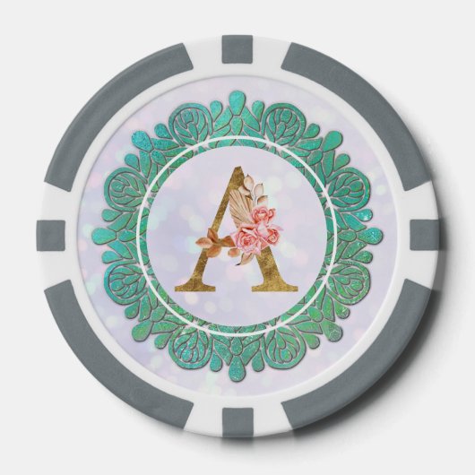 Lot De Jeton De Poker Élégant Monogramme Lettres initiales avec Mandala (Recto)