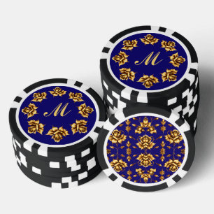 Lot De Jeton De Poker Élégant rose d'or sur le bleu royal, Monogramme