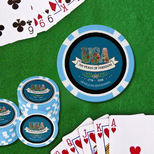 Lot De Jeton De Poker États-Unis 250 Ans de Liberté Bleu Clair & Marine