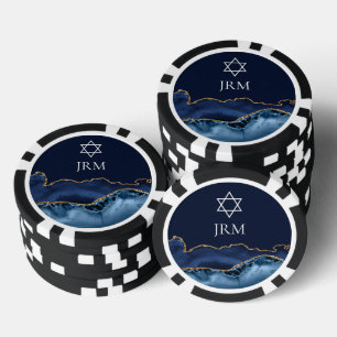 Lot De Jeton De Poker Étoile de David juive en or et bleu marine avec mo