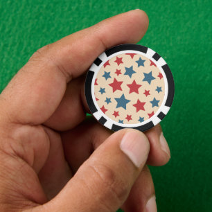 Lot De Jeton De Poker Étoiles rouges et bleues, 4 juillet, fond beige