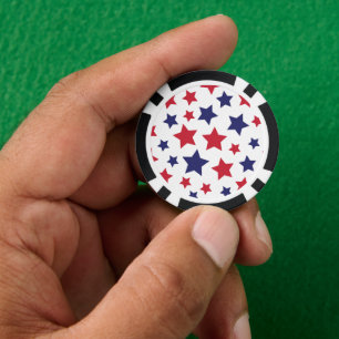 Lot De Jeton De Poker Étoiles rouges et bleues, 4 juillet, fond blanc