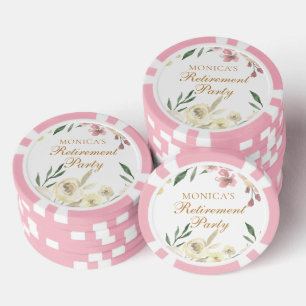 Lot De Jeton De Poker Fête de retraite élégante à fleurs Écriture dorée