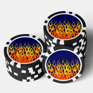 Lot De Jeton De Poker Flammes de course classique sur bleu marine