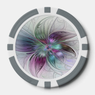 Lot De Jeton De Poker Fleur Abstraite colorée Art moderne floral fractal