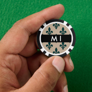 Lot De Jeton De Poker Fleur de Lis, Vert sur Beige, Royal, Votre Nom