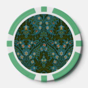 Lot De Jeton De Poker Fleurs d'Automne Vintage Bleu Vert William Morris