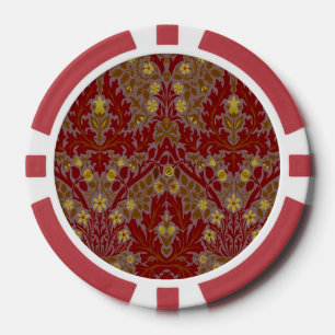 Lot De Jeton De Poker Fleurs d'Automne Vintage Rouge Or William Morris