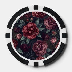 Lot De Jeton De Poker Fleurs lunatiques aquarelle motif rouge foncé