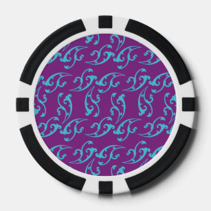 Lot De Jeton De Poker Floral Nouveau bleu violet