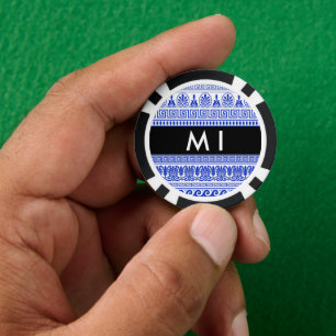 Lot De Jeton De Poker Fret grec, Clé de méandre mixte, Bleu, Votre Nom