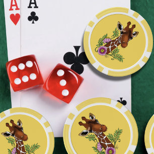 Lot De Jeton De Poker Giraffe Fleurs de Portrait Jaunes