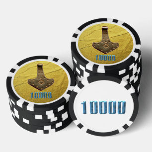 Lot De Jeton De Poker Gold Thor Hammer blanc blkb 10K puce de poker rayé